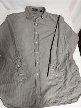 Vintage Made in USA Men’s 16.5 33 Cotton Stripe Button Down Shirt Gray Cream